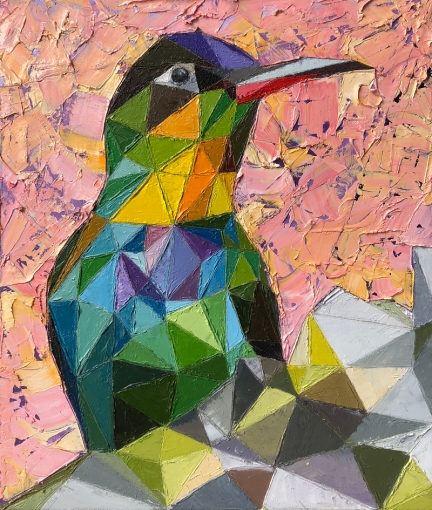 Fiery-throated Hummingbird, 2019, Oil Paint on Canvas, 14″ x 12″