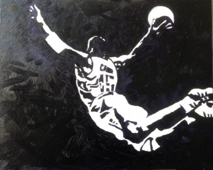 Vince Carter (Taking Flight), 2018, Oil Paint on Canvas, 16″ x 20″