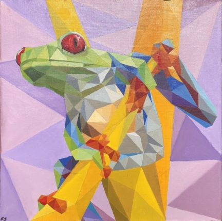 Red-eyed Tree Frog, 2020, Oil Paint on Canvas, 16″ x 16″